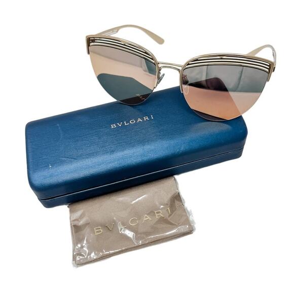 Bvlgari Bulgari Cat-Eye Rimless Mirrored Sunglasses Gold Metal w/ case - Picture 2 of 12